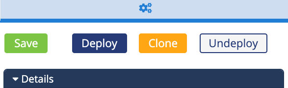 The Save, Deploy, Clone, and Undeploy buttons at the top of the overall flow level Configurations Panel in SmartFlows